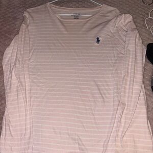 Polo by Ralph Lauren Pink and White Striped Long Sleeve Tee